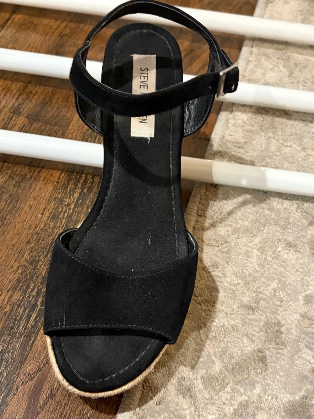 Steve Madden Black Espadrille Platform Sandals with Ankle Strap size 10